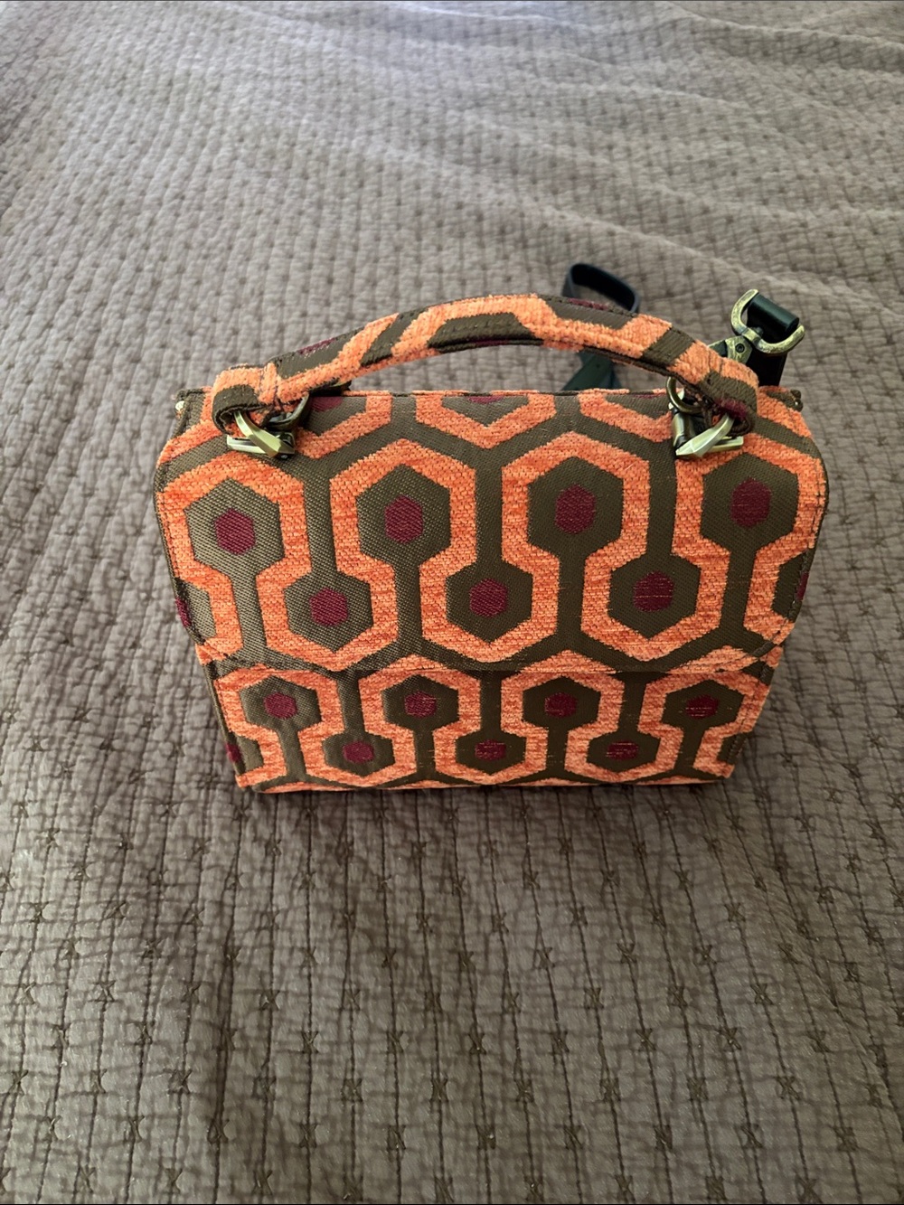 Geometric Orange & Brown Top-Handle Women's Bag